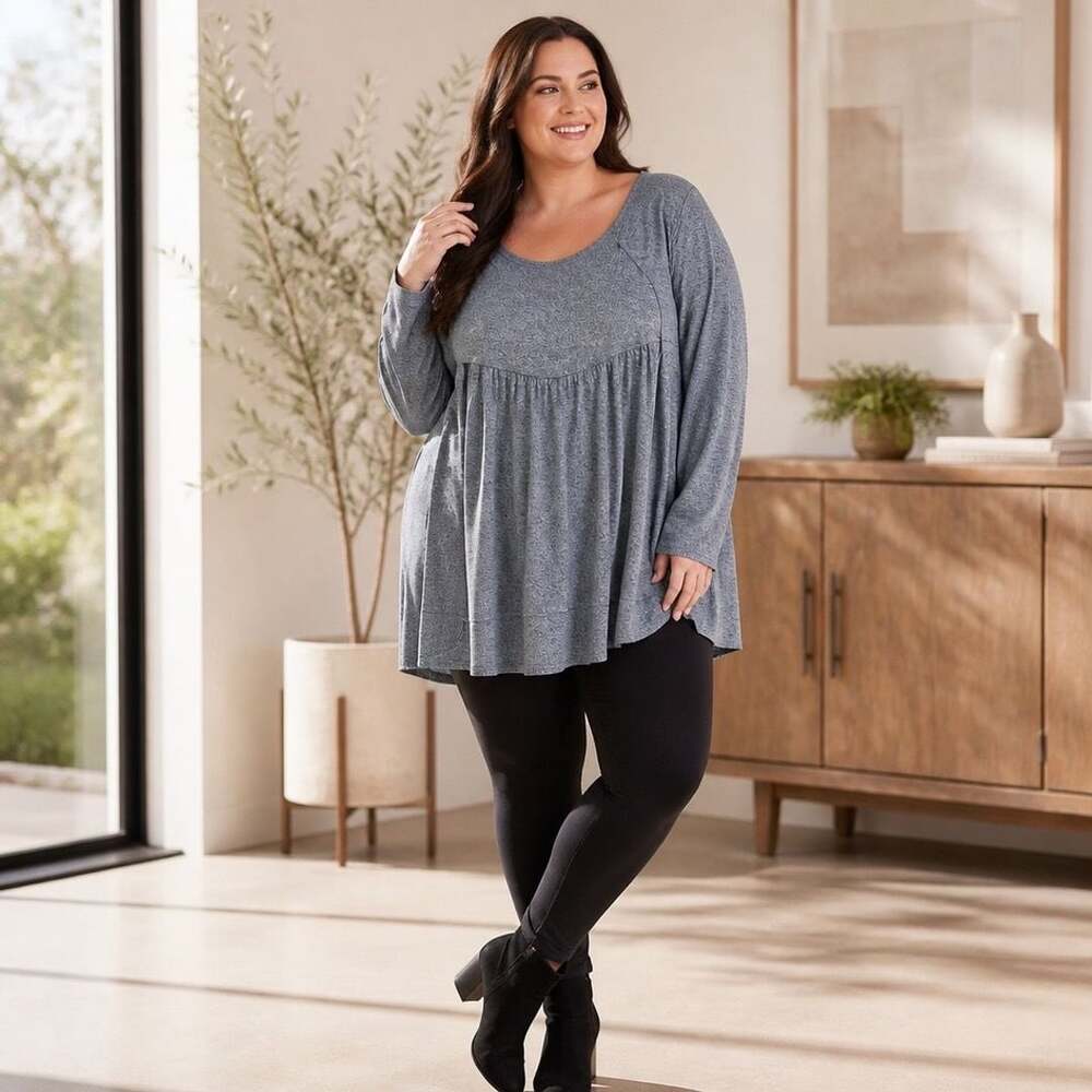 True Craft Women's Plus Size Blue Hydra Long Sleeve Core Knit Peplum Top Size 4X